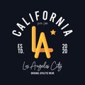 Los Angeles, California t-shirt design with photorealistic volumetric LA letters. Typography graphics for modern athletic tee shir